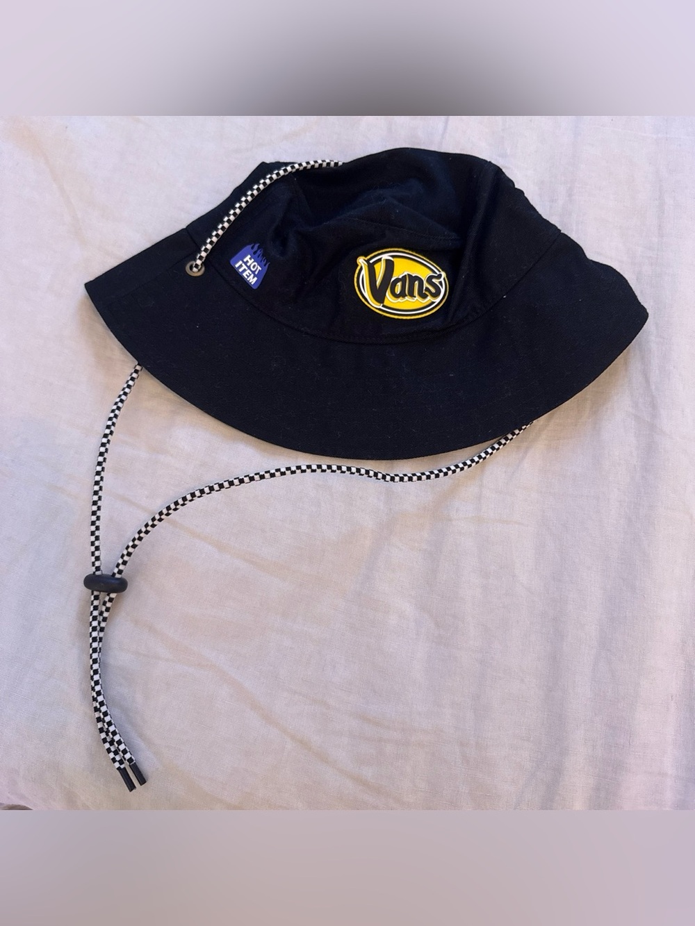Vans Black Logo Bucket Hat with Checker Cinch
